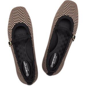 Frank Mully Mary Jane Women Brownb Canvas Slip on Square-Toe Flat Shoes